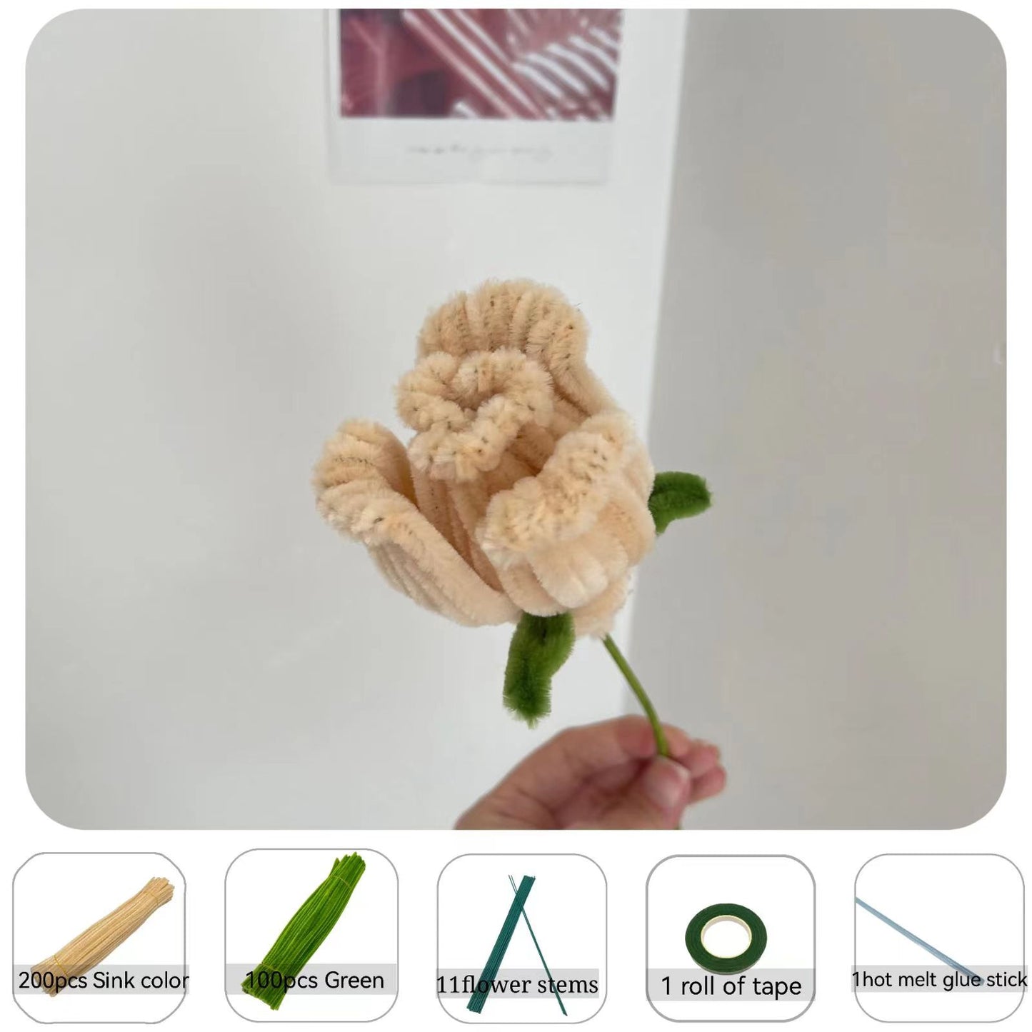 300pcs bricolage cure-pipe fleurs bouquet cadeau kit ensemble avec tutoriel cadeau saint valentin